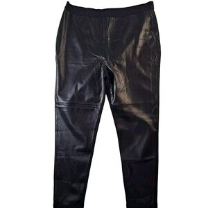 ROAMAN'S Women's Black Faux Leather Panel Front Pull On Leggings Sz 18/20 Rocker